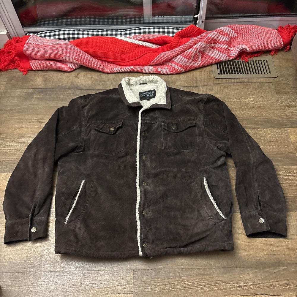 Vintage BULLHEAD Brown Corduroy Sided Leather Jacket Sherpa Lined Mens Size XL